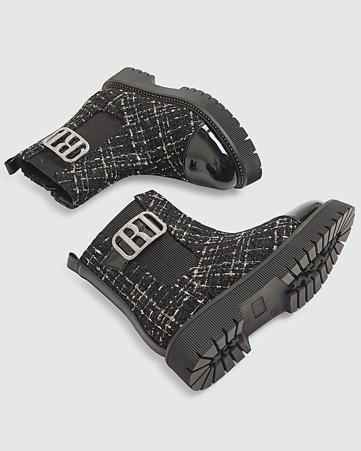 Girls Black Boucle Boots