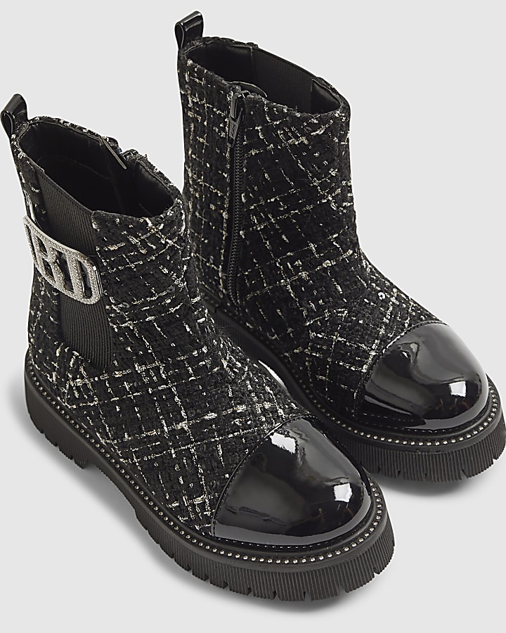 Girls Black Boucle Boots