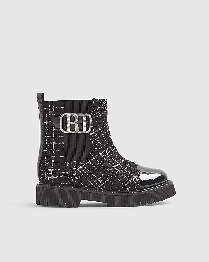 Girls Black Boucle Boots