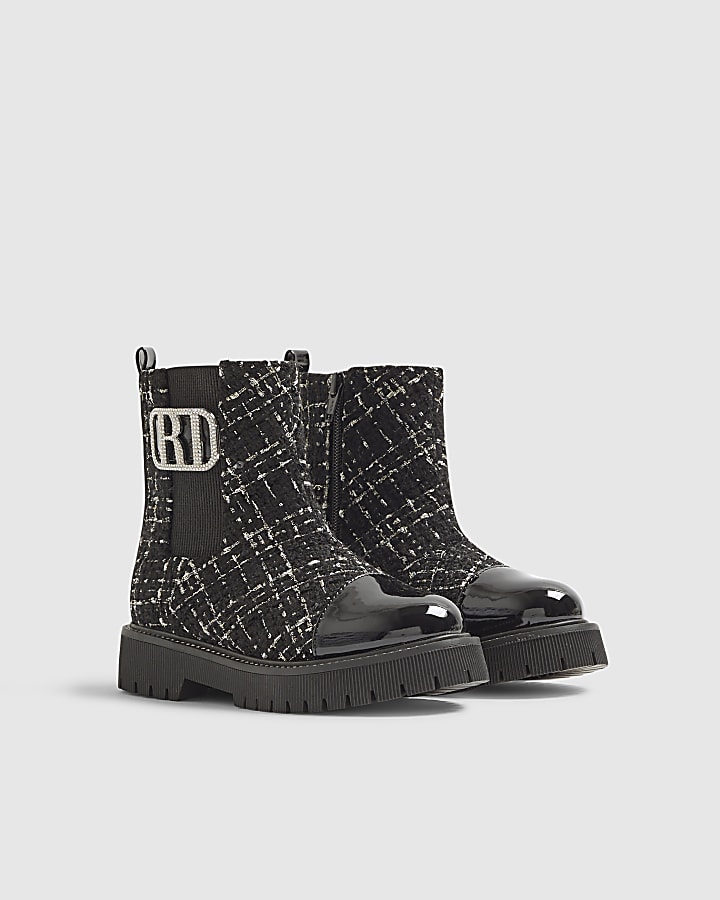 Girls Black Boucle Boots