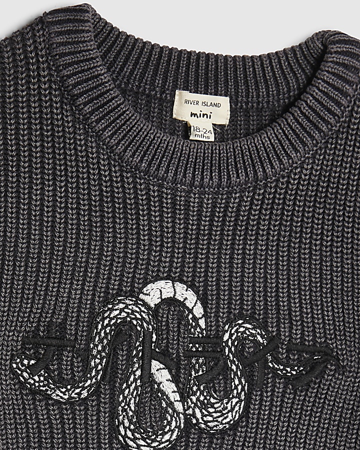 Mini Boys Grey Washed Japanese Jumper