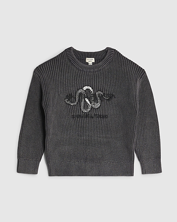 Mini Boys Grey Washed Japanese Jumper