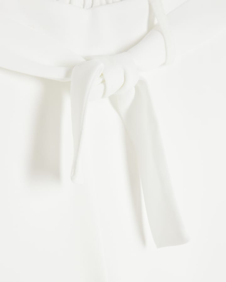 Girls White Ruffle Top And Trousers Set