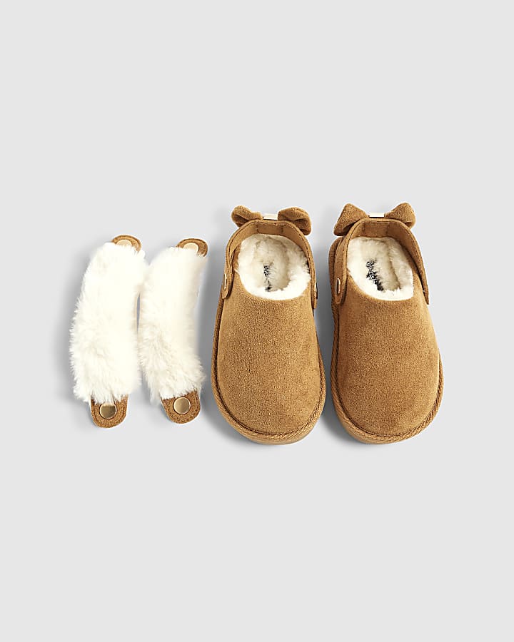 Mini Girls Beige Changeable Strap Slippers
