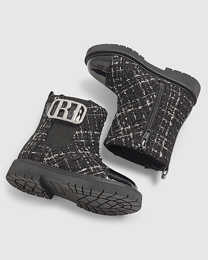 Mini Girls Black Boucle Boots