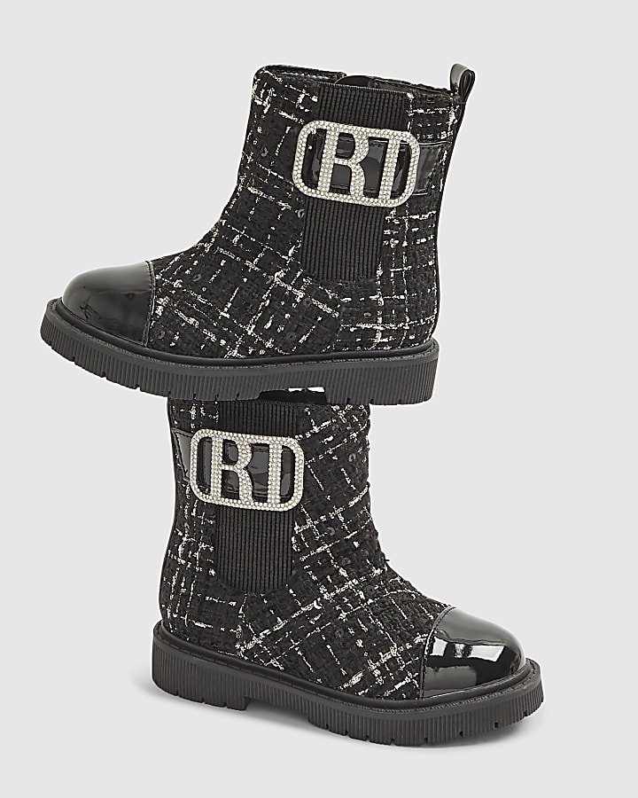 Mini Girls Black Boucle Boots