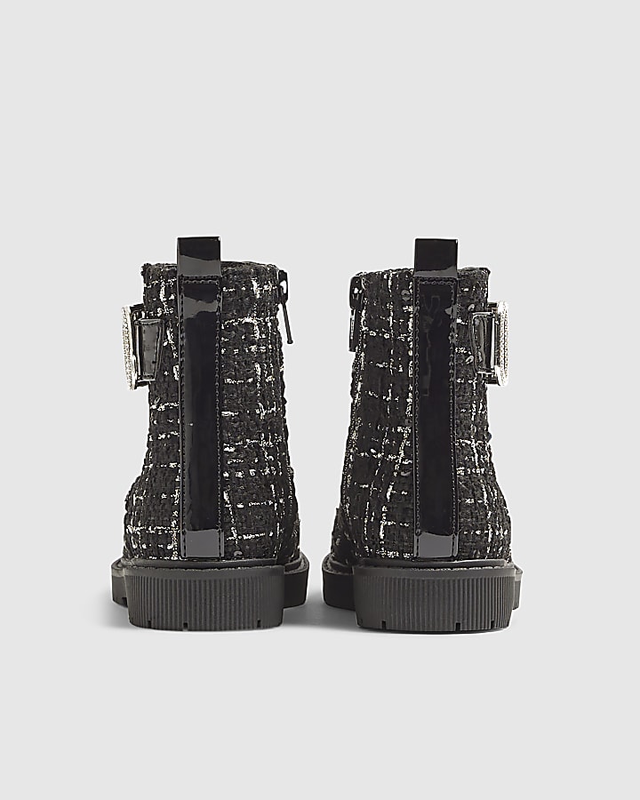 Mini Girls Black Boucle Boots