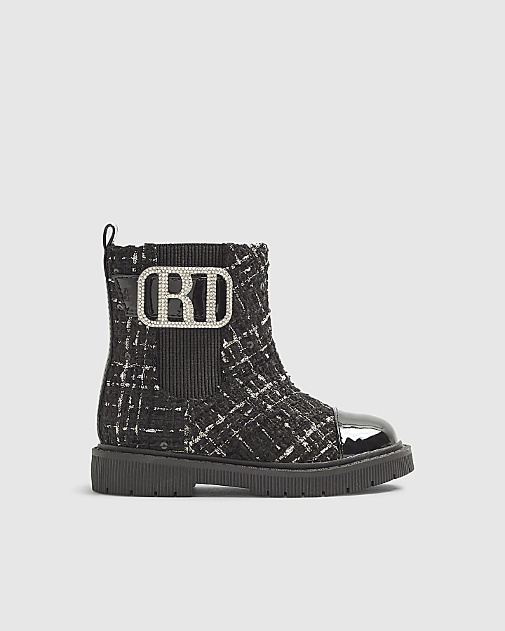 Mini Girls Black Boucle Boots