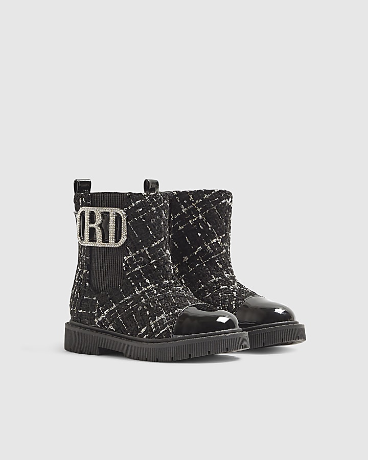 Mini Girls Black Boucle Boots