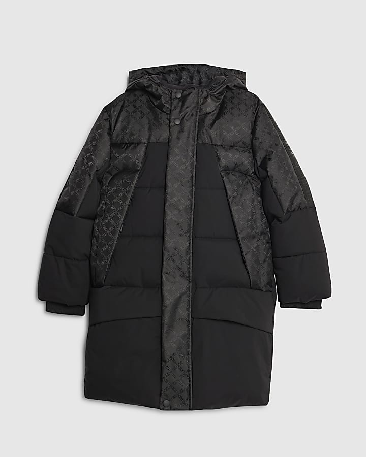 Boys Black Monogram Puffer Jacket
