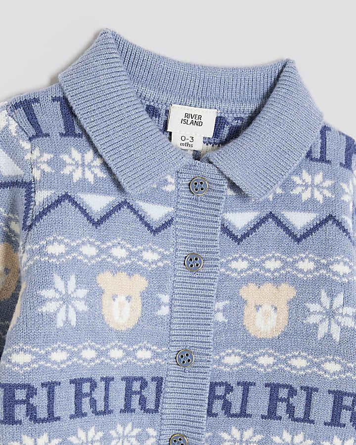 Baby Boys Blue Bear Fairisle Cardigan set