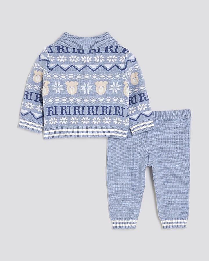 Baby Boys Blue Bear Fairisle Cardigan set