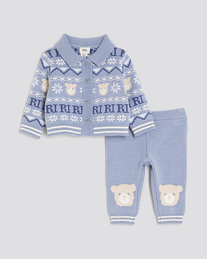 Baby Boys Blue Bear Fairisle Cardigan set