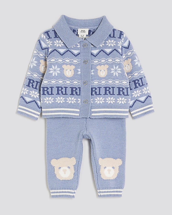 Baby Boys Blue Bear Fairisle Cardigan set