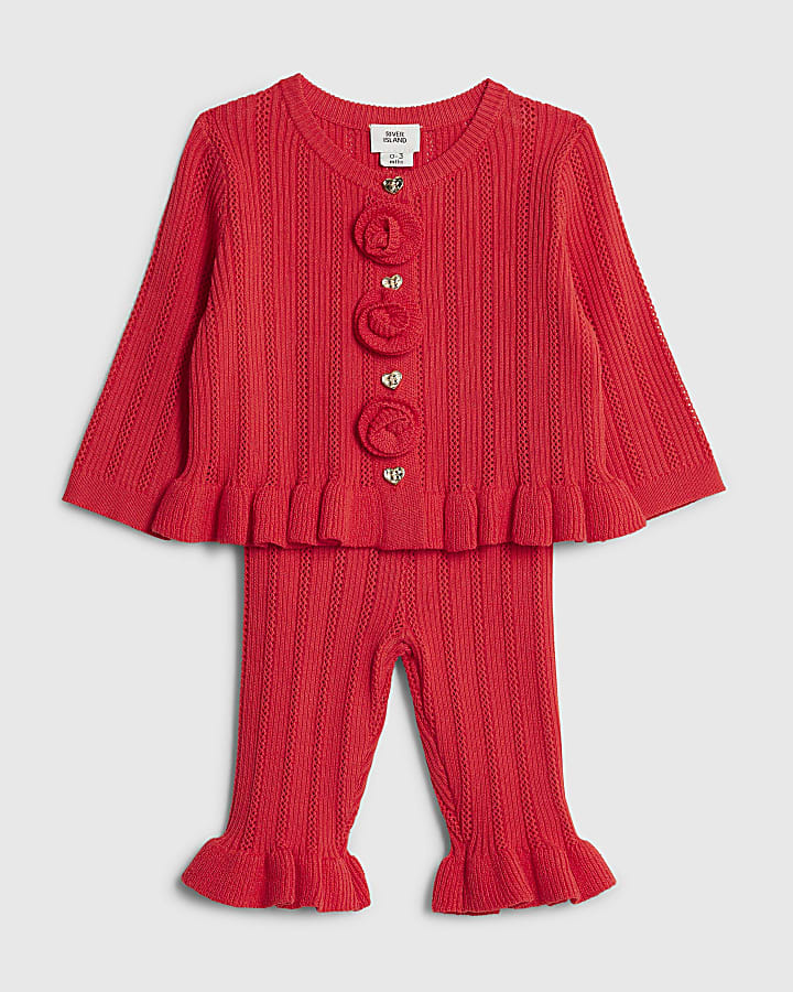 Baby Girls Red  Rose Cardigan Set