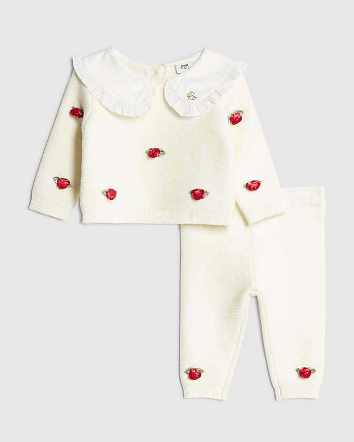 Baby Girls Cream Rose Bud Jumper Set