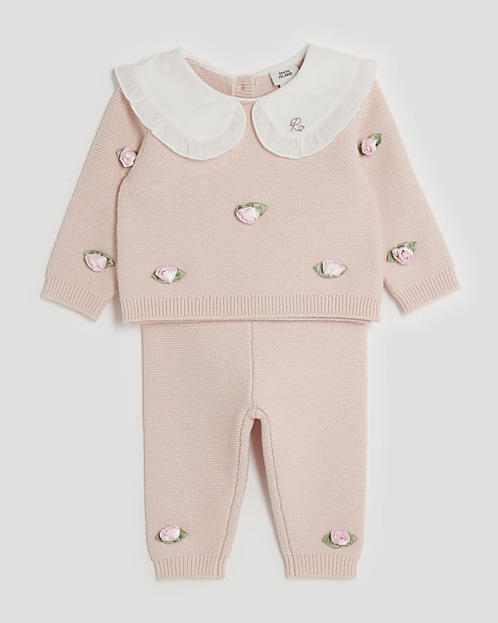 Baby Girls Pink Rose Bud Jumper Set