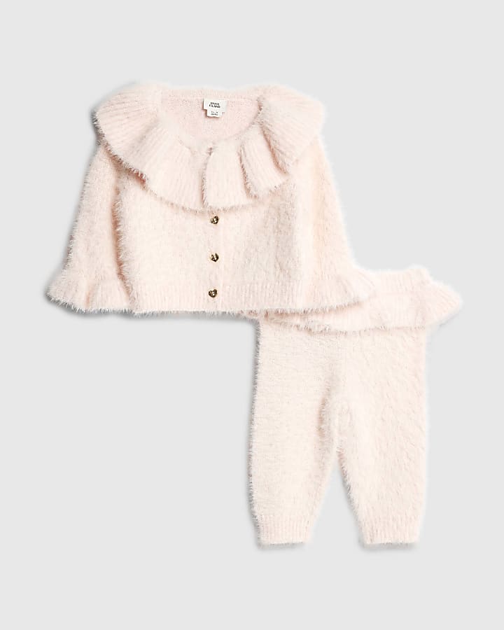 Baby Girls Pink Fluffy Cardigan Set