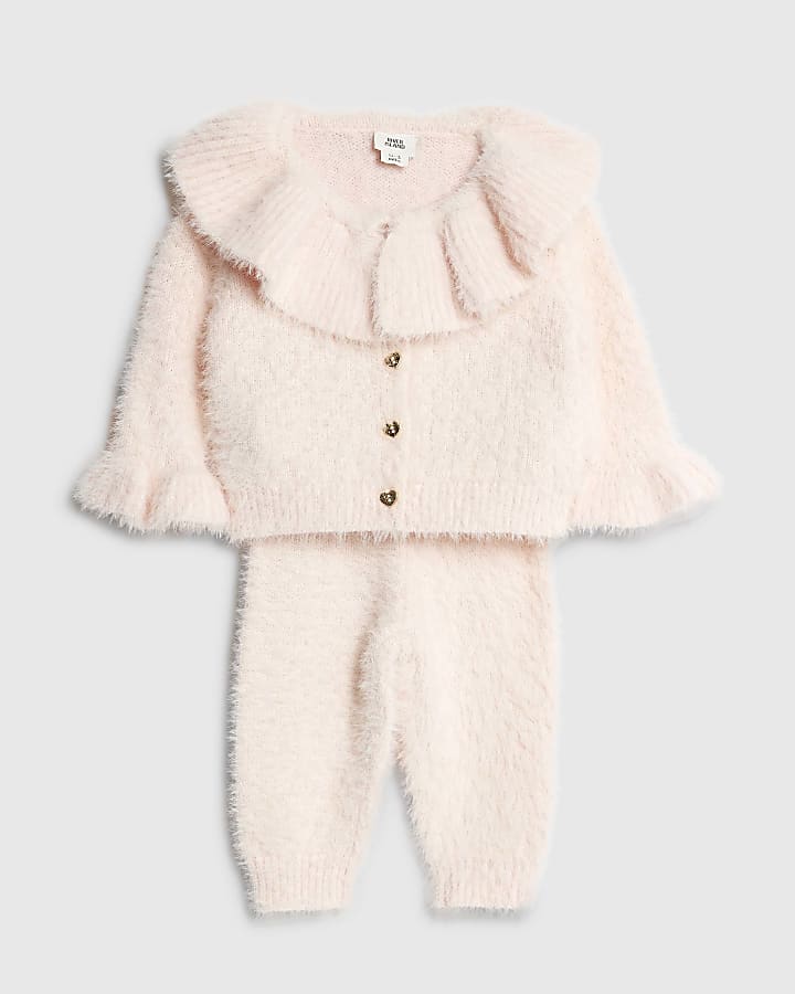 Baby Girls Pink Fluffy Cardigan Set