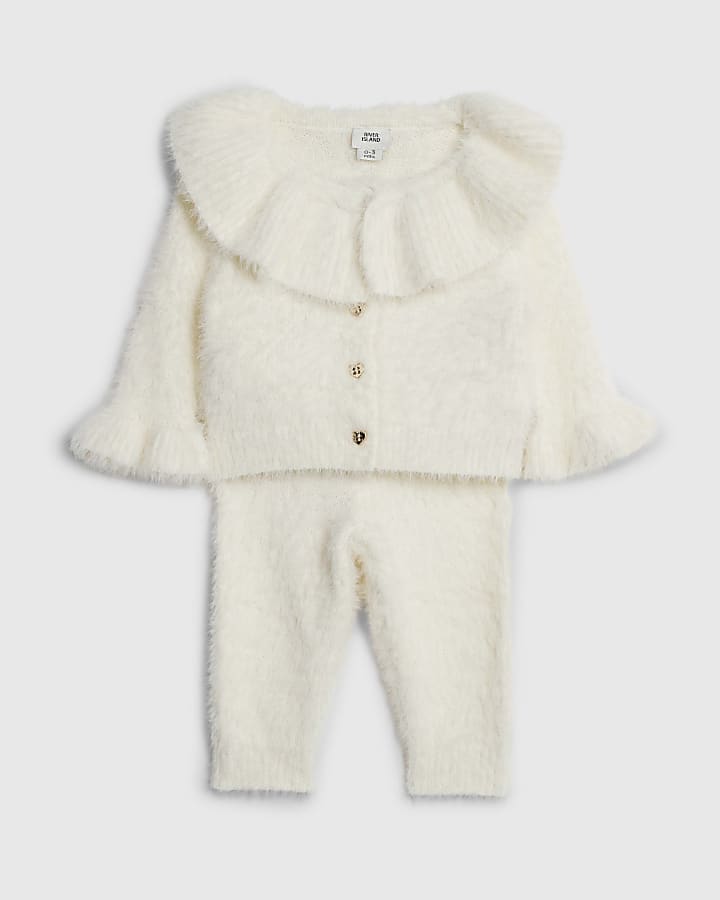 Baby Girls Cream Fluffy Cardigan Set