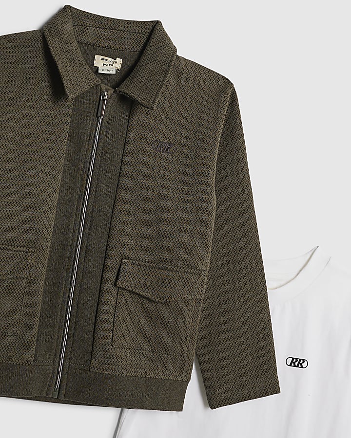 Mini Boys Khaki Textured Harrington Set