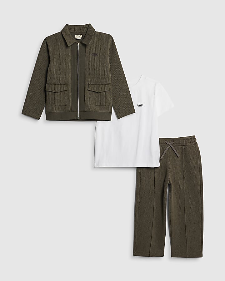 Mini Boys Khaki Textured Harrington Set