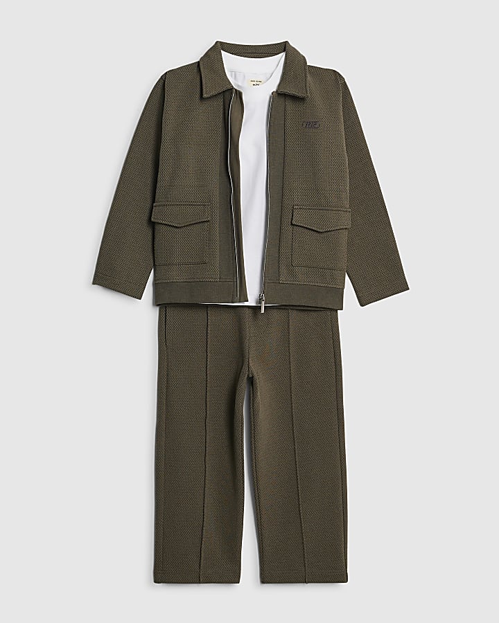 Mini Boys Khaki Textured Harrington Set