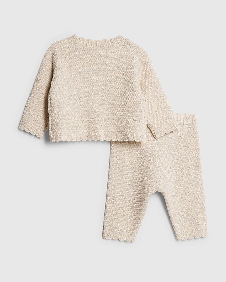 Baby Girls Cream Scallop Hem Cardigan Set