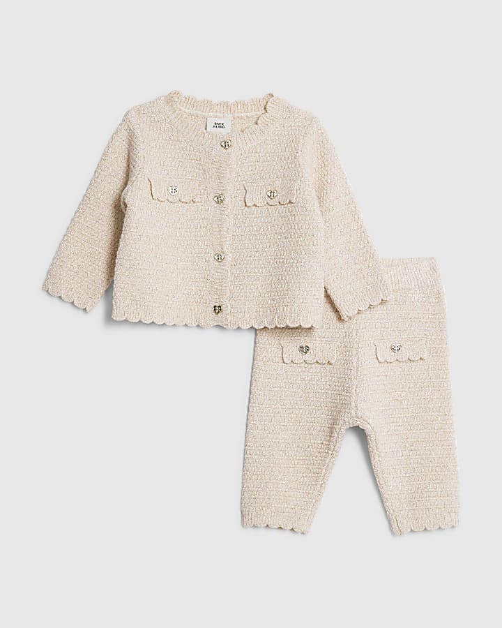 Baby Girls Cream Scallop Hem Cardigan Set