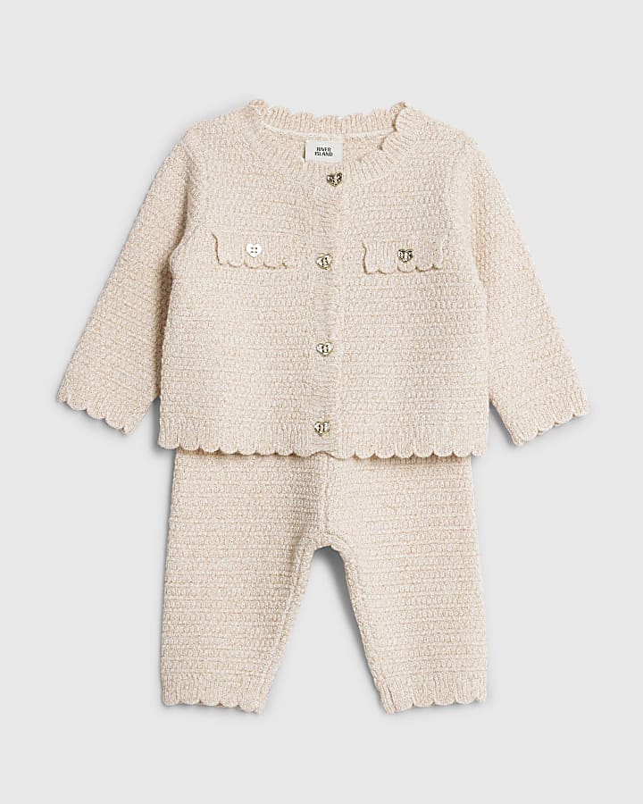 Baby Girls Cream Scallop Hem Cardigan Set