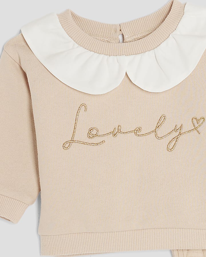 Baby Girls Beige Collared Sweatshirt Set