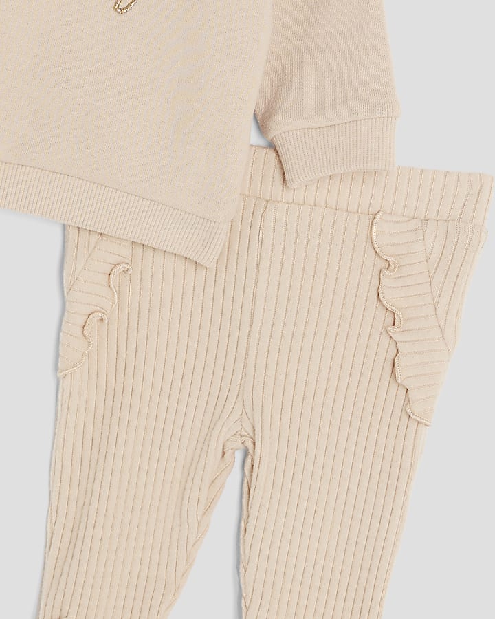Baby Girls Beige Collared Sweatshirt Set