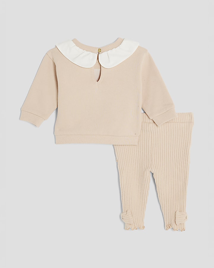 Baby Girls Beige Collared Sweatshirt Set
