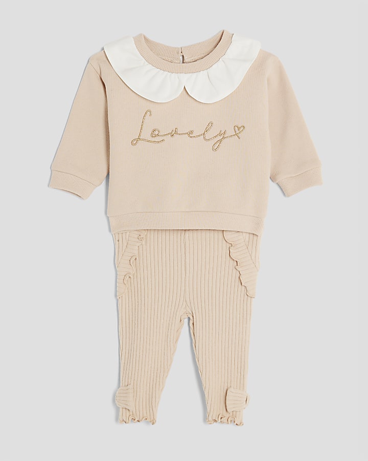 Baby Girls Beige Collared Sweatshirt Set