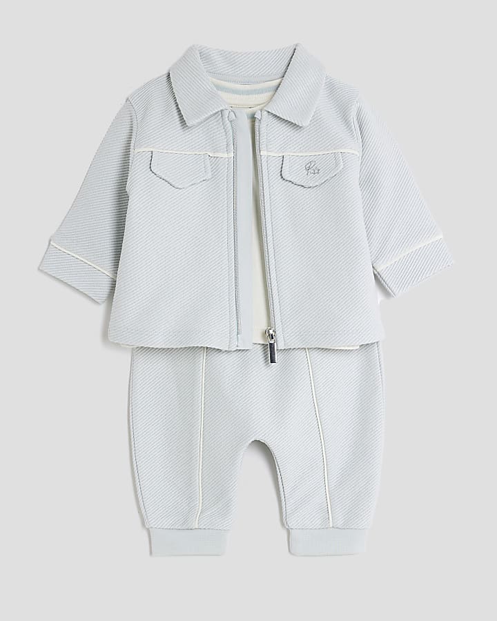 Baby Boys Blue Jacquard Jacket Set