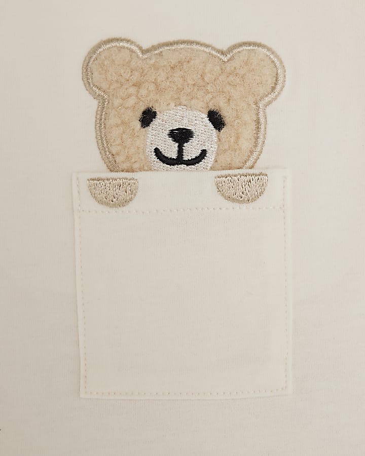 Baby Boys Beige Borg Bear Hat Set