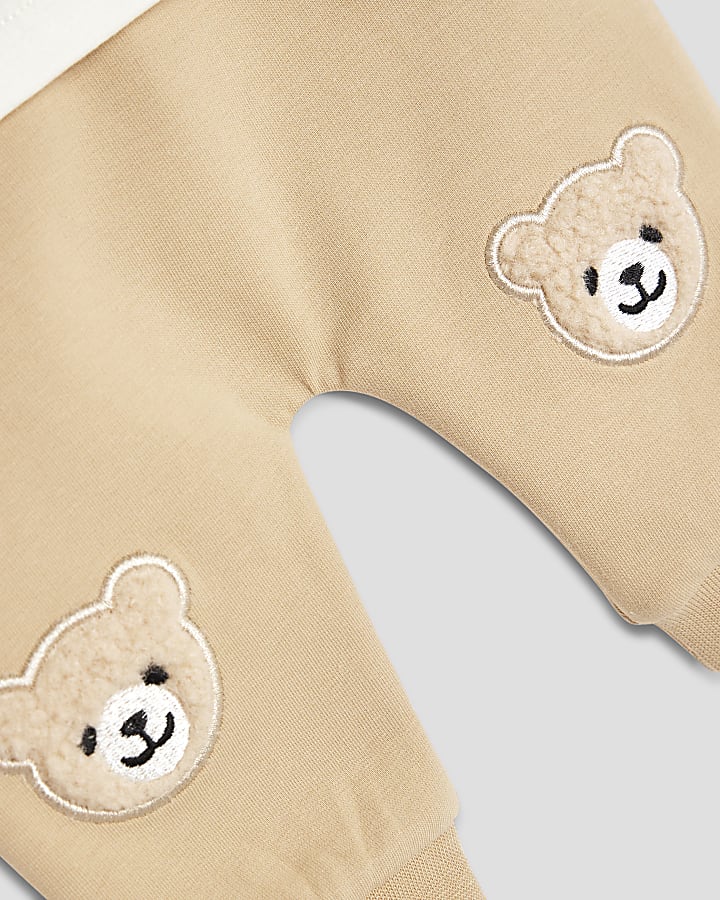 Baby Boys Beige Borg Bear Hat Set