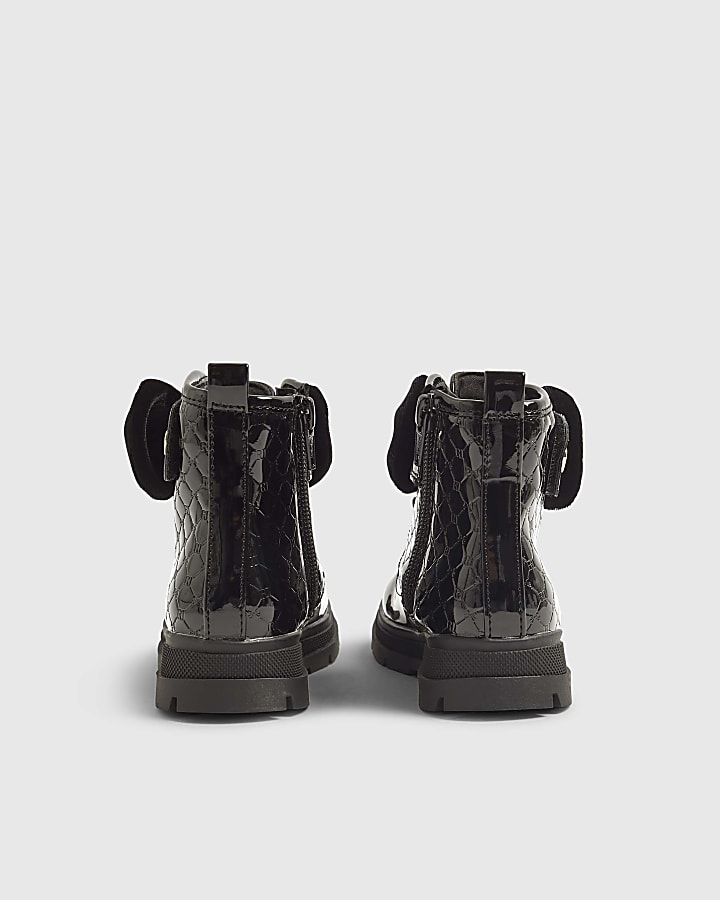 Mini Girls Black Patent Monogram Boots