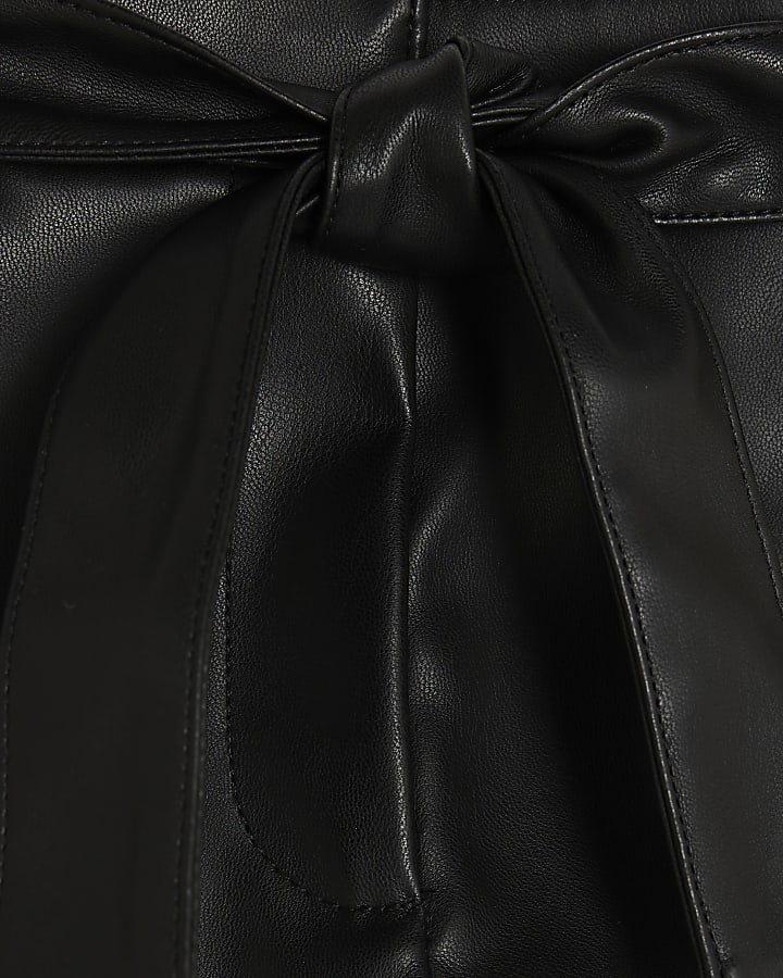 Girls Black Faux Leather Belted Shorts