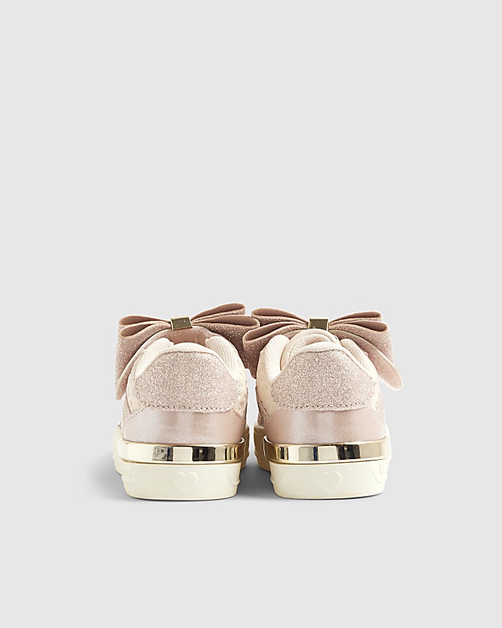 Mini Girls Pink Bow Glitter Trainers