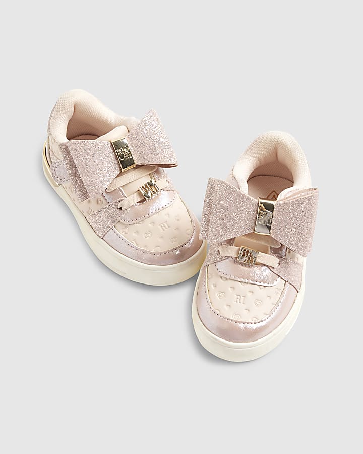 Mini Girls Pink Bow Glitter Trainers