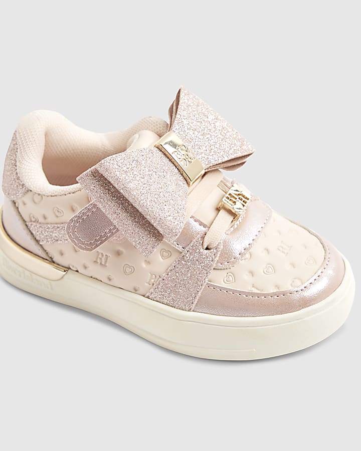 Mini Girls Pink Bow Glitter Trainers