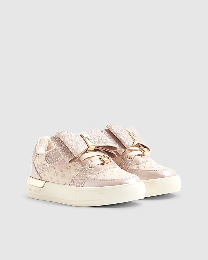 Mini Girls Pink Bow Glitter Trainers
