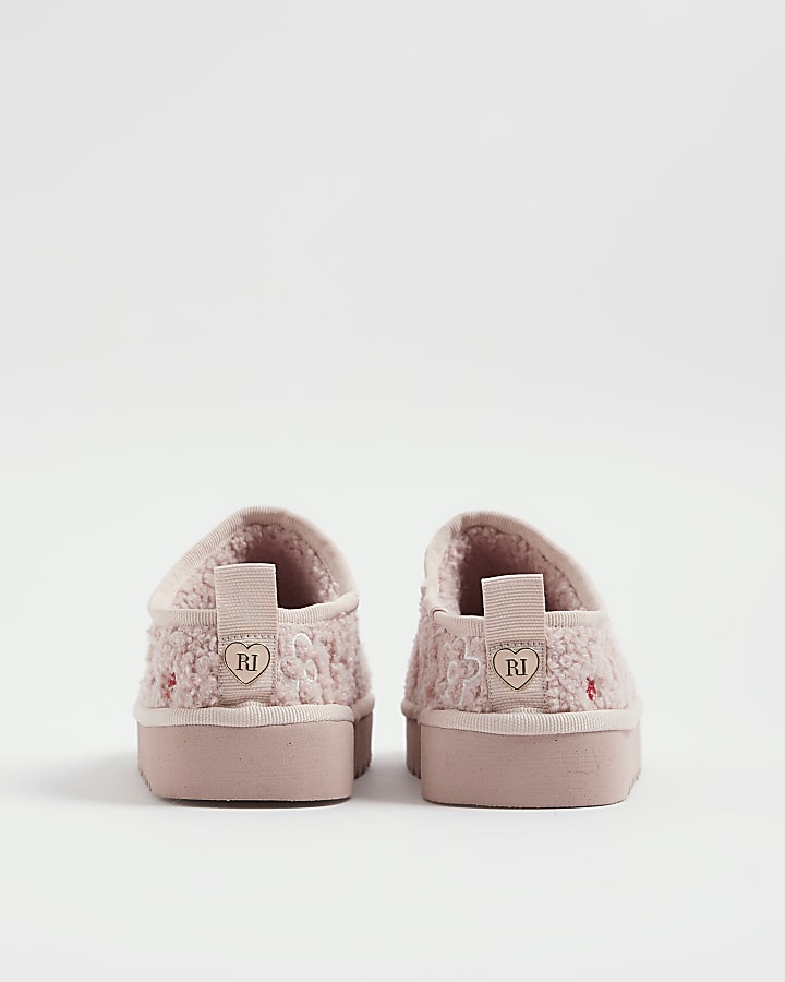 Girls Pink Borg Doodle Slippers