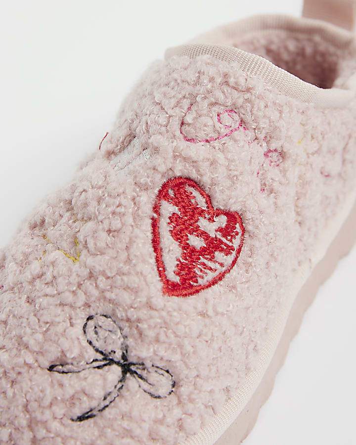 Girls Pink Borg Doodle Slippers
