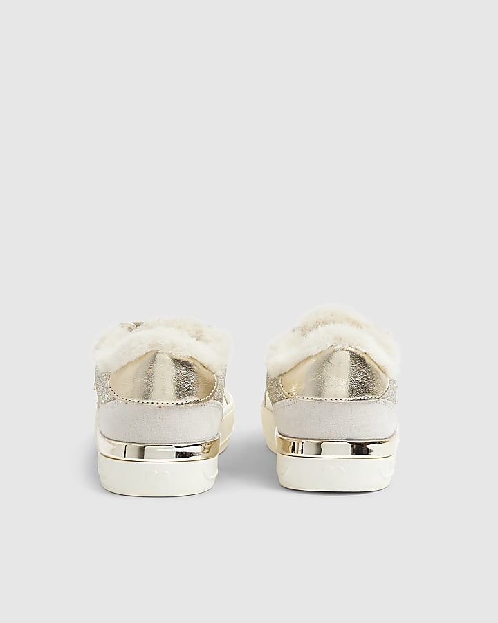 Girls Cream Borg Trainers