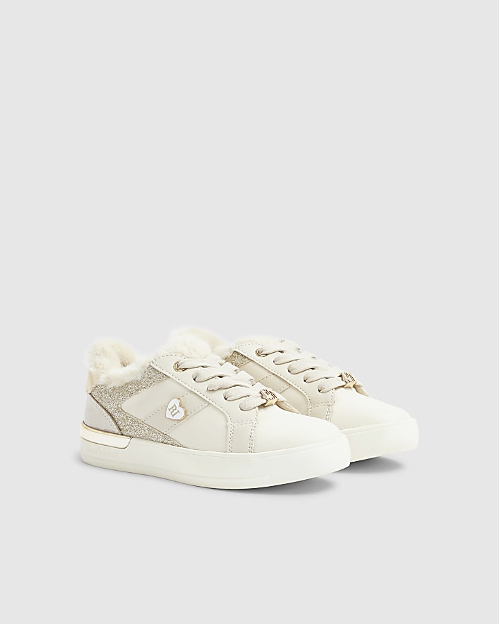 Girls Cream Borg Trainers