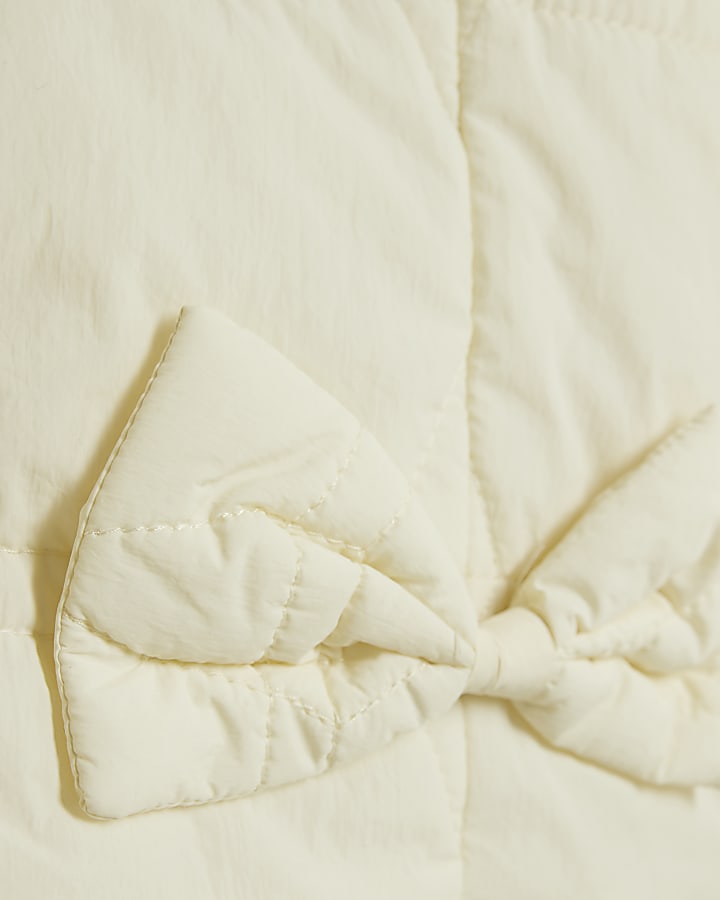Girls White Quilted Jacket And Skirt Set