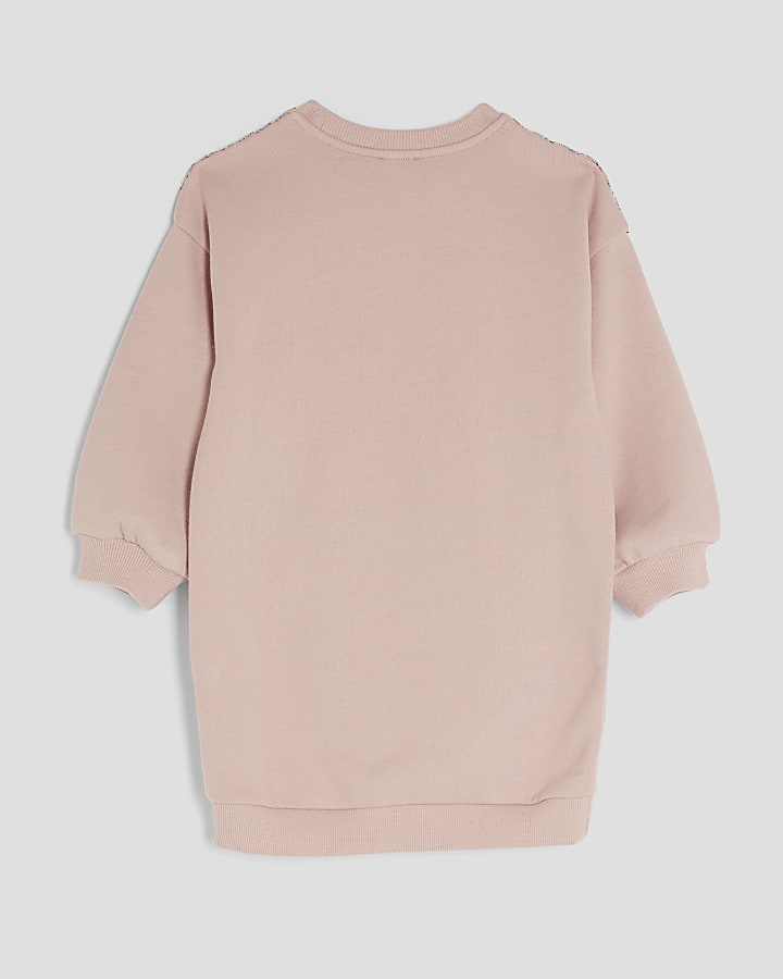 Mini Girls Pink Sequin Sweatshirt Dress