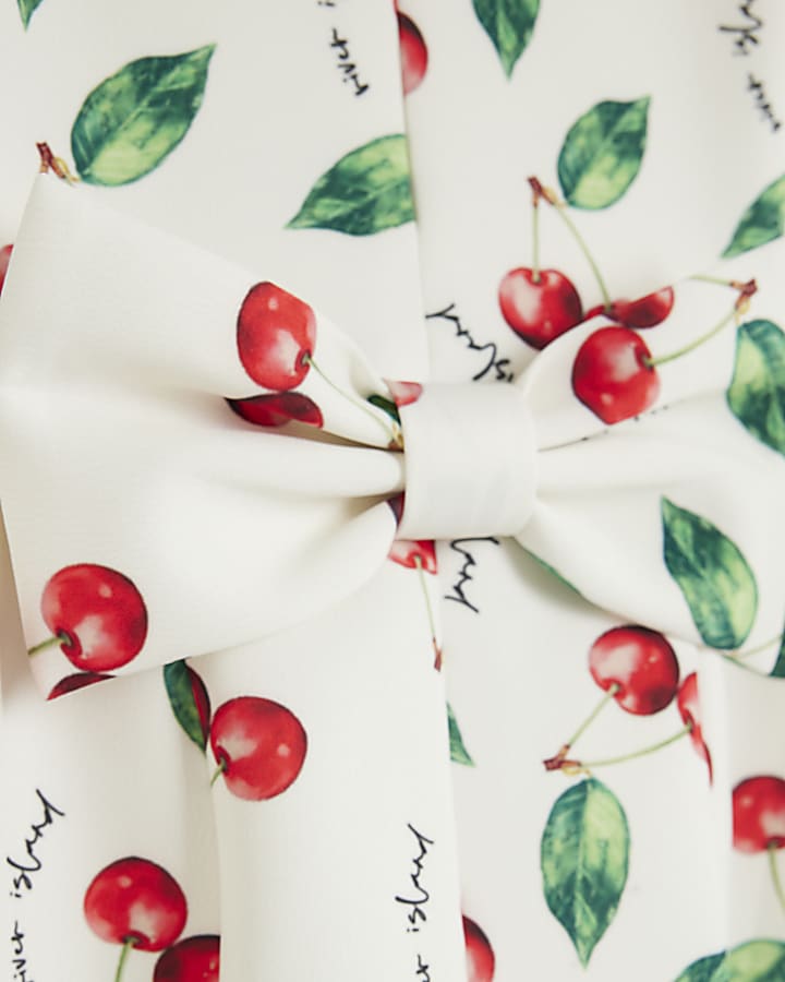 Mini Girls Ecru Cherry Bow Back Dress